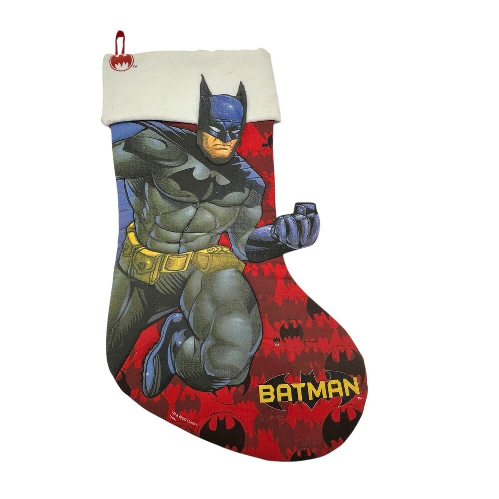 VTG BATMAN 3D Puffy Velvet Trim Christmas Stocking DC Comics HTF Collectible 19”